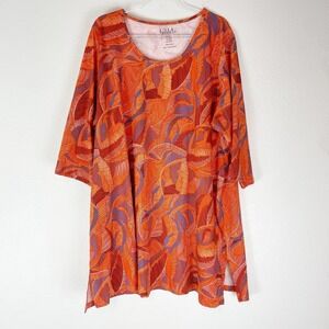 Ulla Popken Tunic Top Womens 24/26 Boho 3/4 Sleeves Casual Colorful Cotton